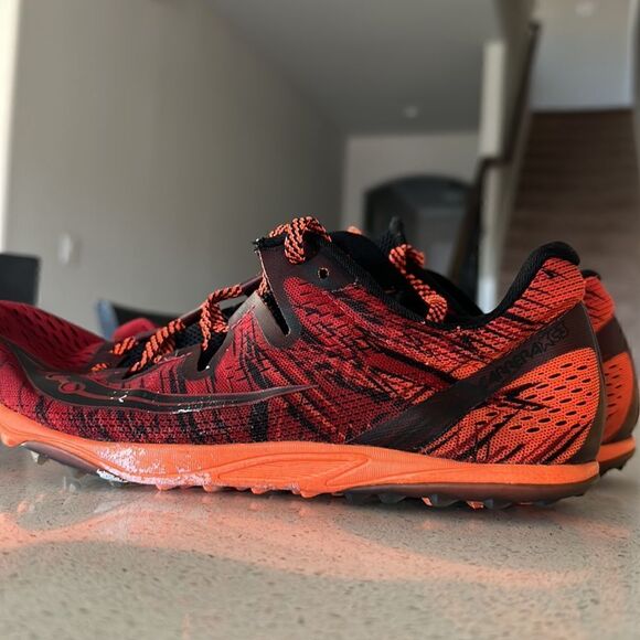 Saucony Men Cleats Carrera XC 3 Running Orange Red Black Track Spike 9 1/2 Shoe - Picture 5 of 13